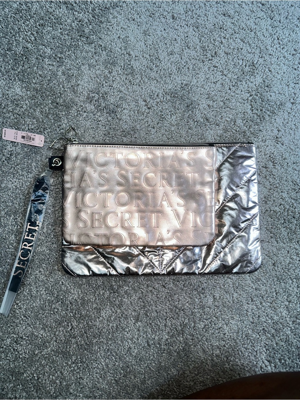 Victoria's Secret Quilted Metallic Rose Gold Logo Wristlet Set